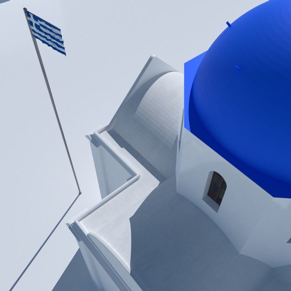 Blue Dome Church in Santorini Low-poly 3D model_3