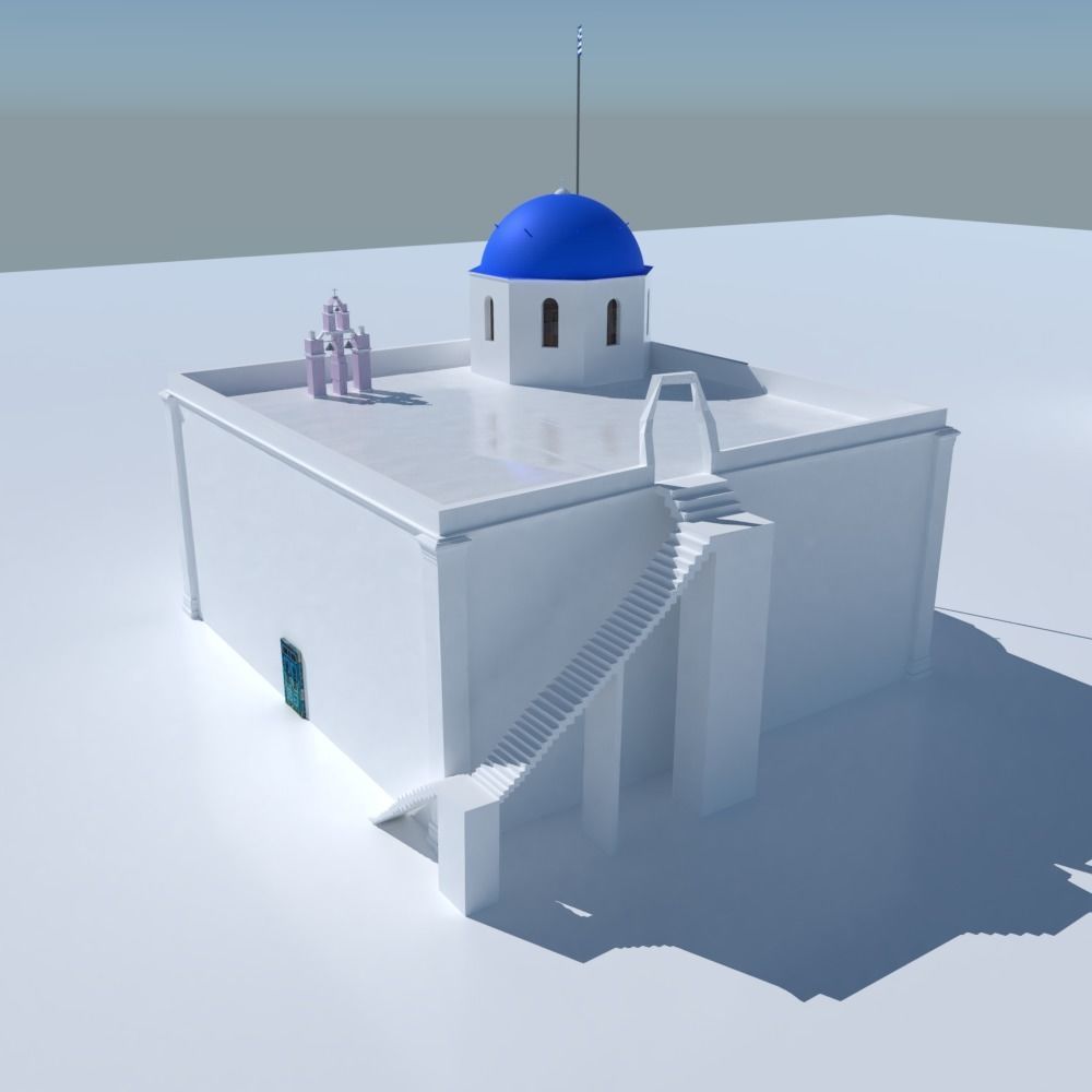 Blue Dome Church in Santorini Low-poly 3D model_9