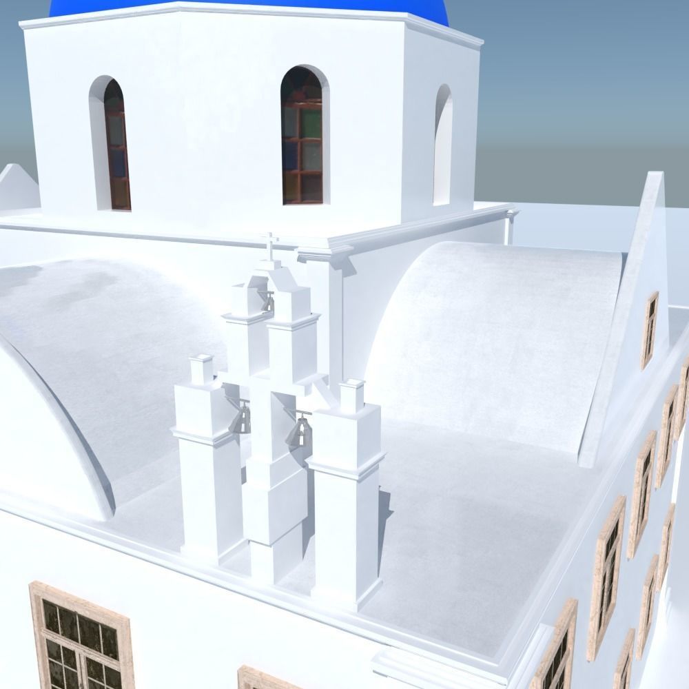 Blue Dome Church in Santorini Low-poly 3D model_7