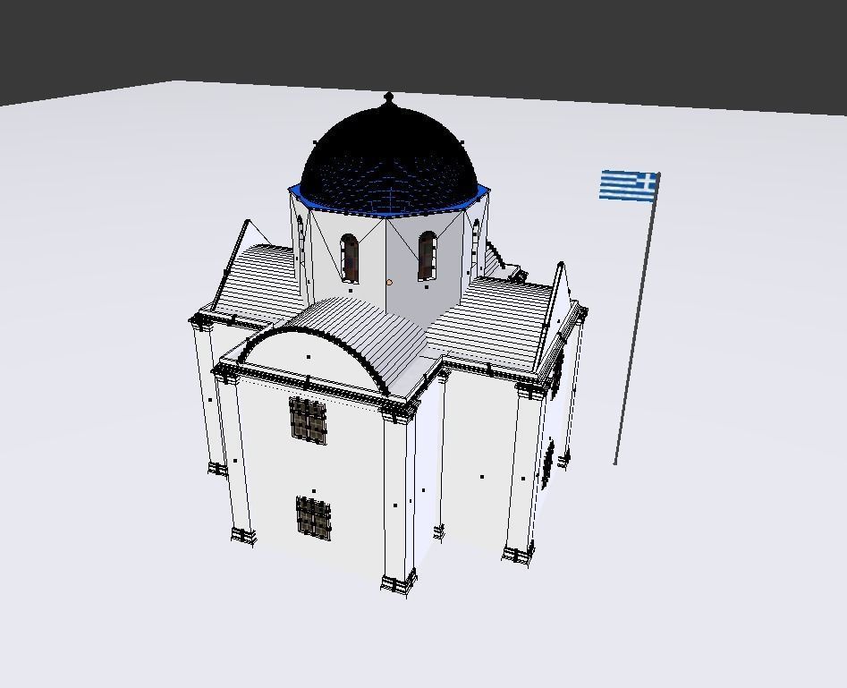 Blue Dome Church in Santorini Low-poly 3D model_4