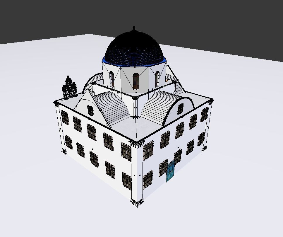 Blue Dome Church in Santorini Low-poly 3D model_8