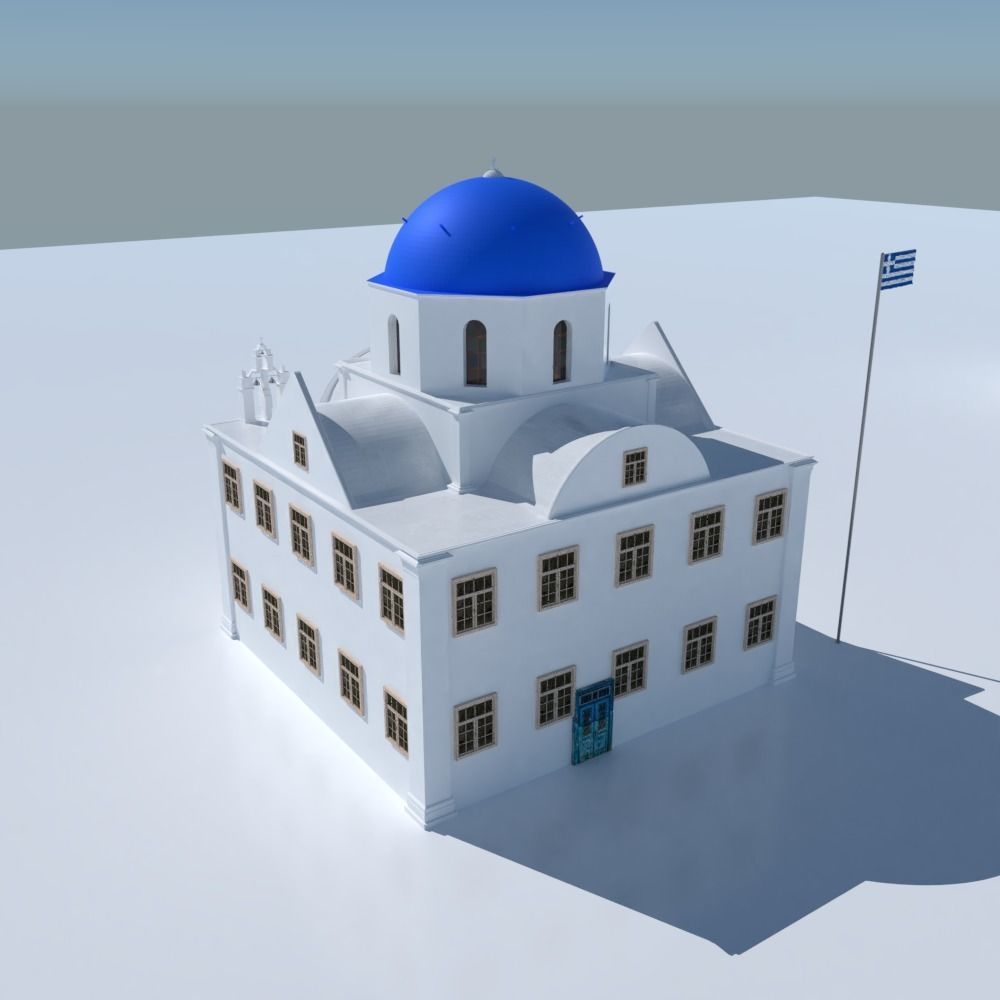 Blue Dome Church in Santorini Low-poly 3D model_5