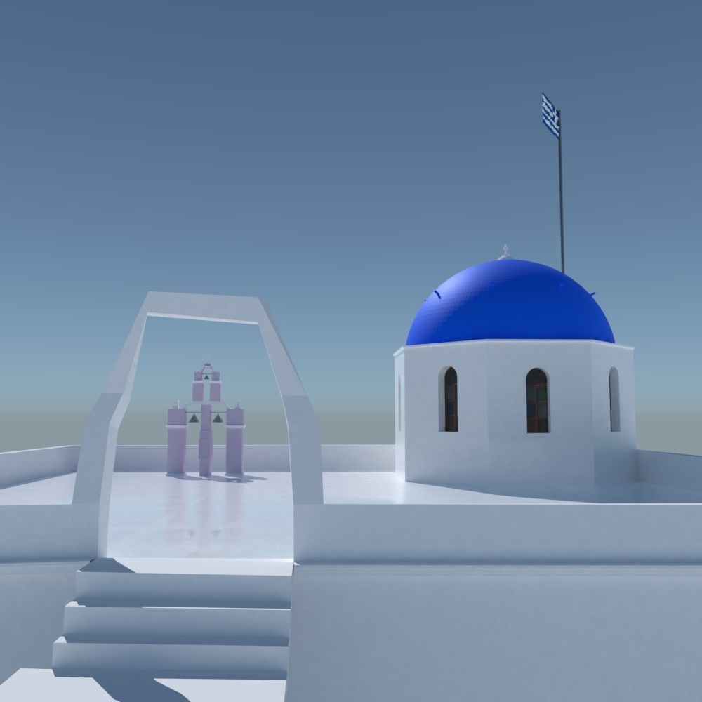 Blue Dome Church in Santorini Low-poly 3D model_11