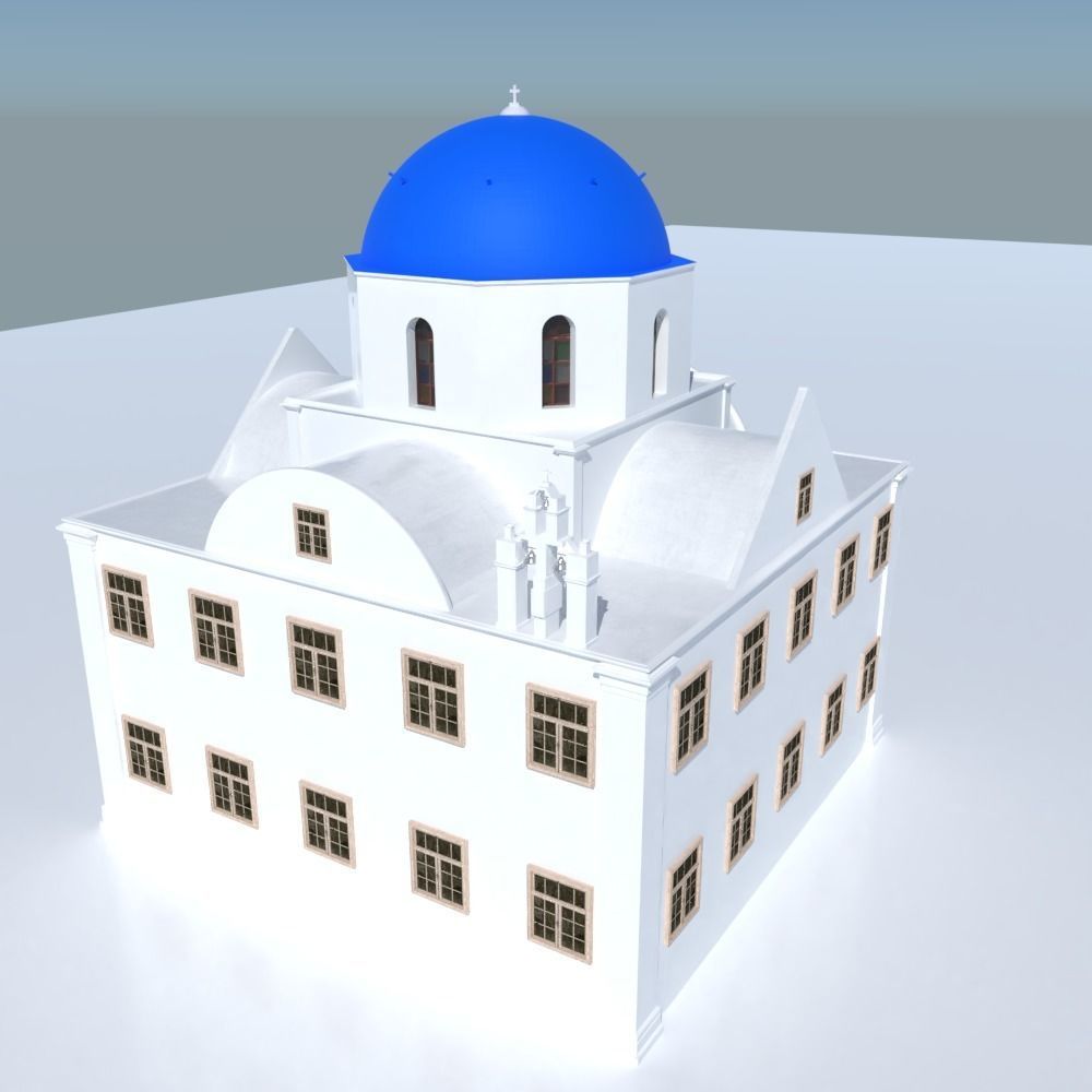 Blue Dome Church in Santorini Low-poly 3D model_6