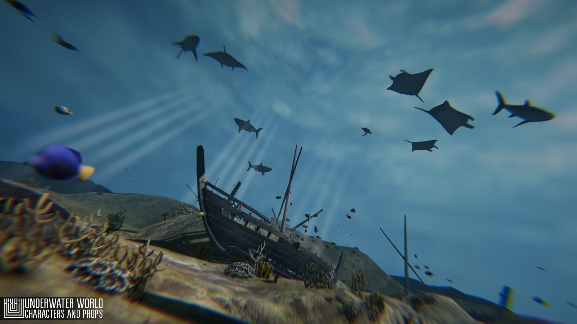 Underwater world - characters and props Low-poly 3D model_17