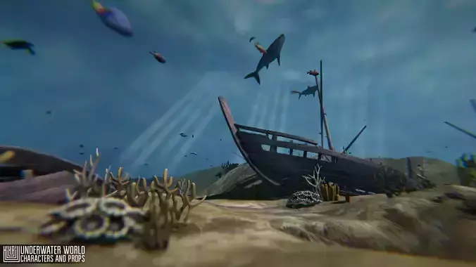 Underwater world - characters and props Low-poly 3D model Underwater world - characters and props Low-poly 3D model