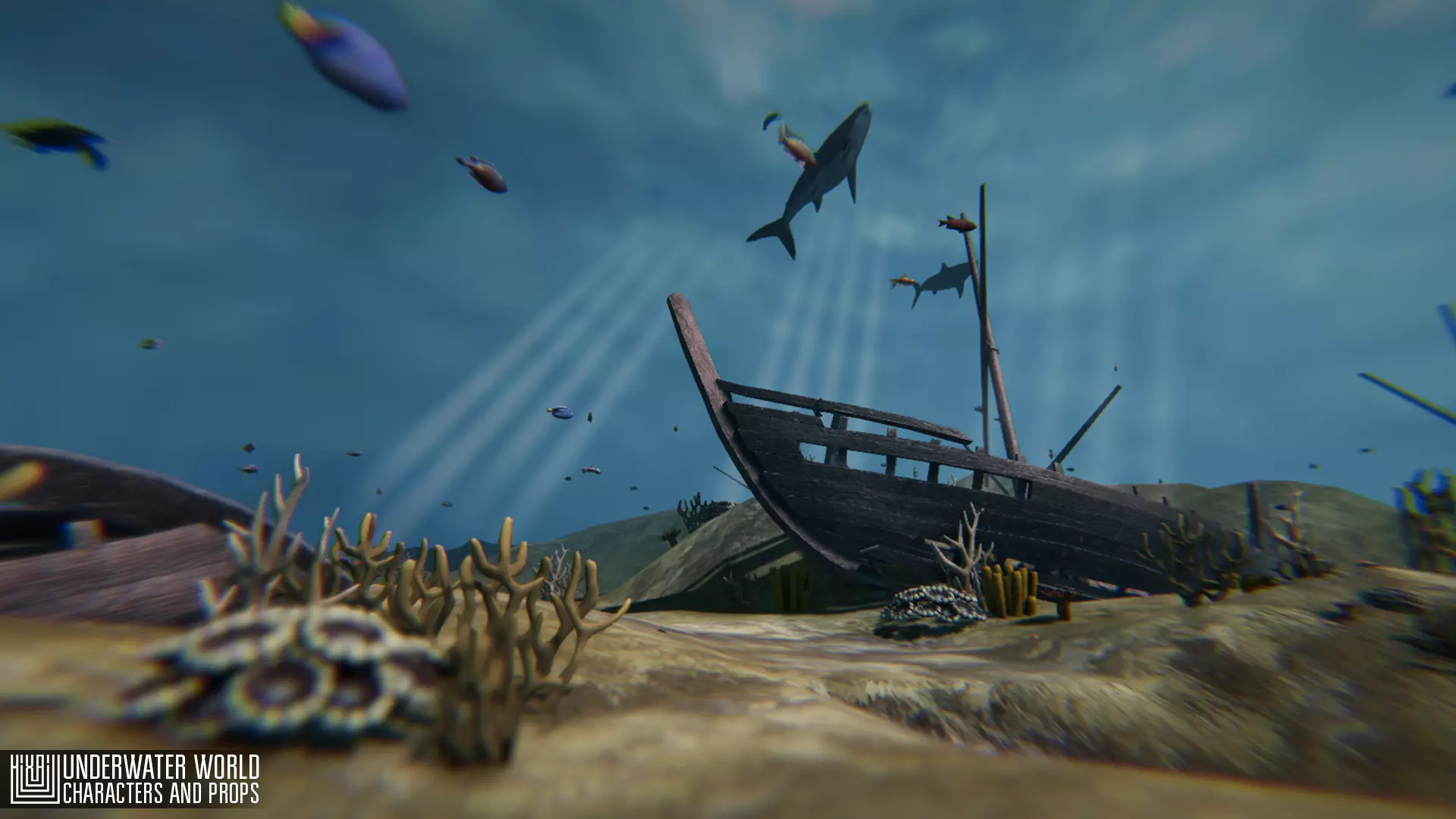 Underwater world - characters and props Low-poly 3D model_0