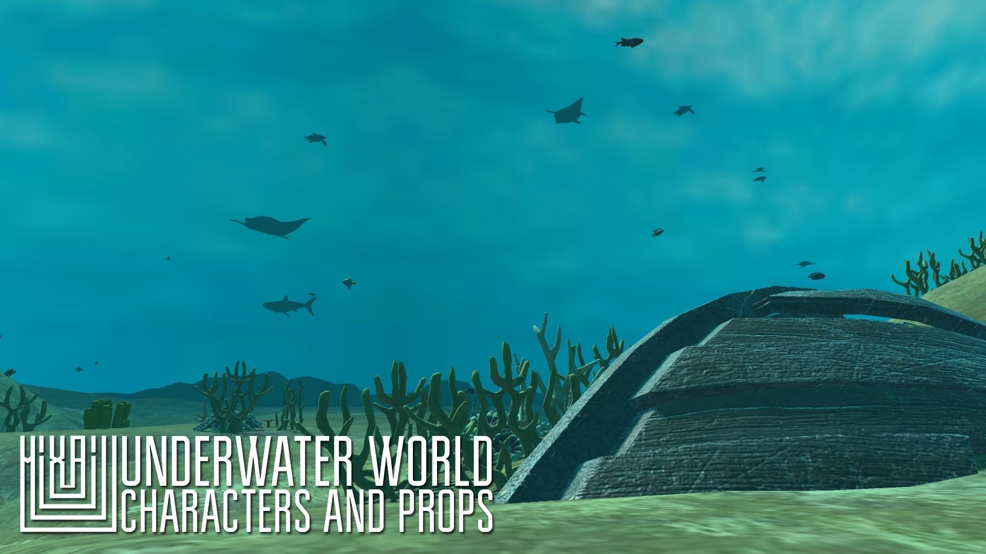 Underwater world - characters and props Low-poly 3D model_3