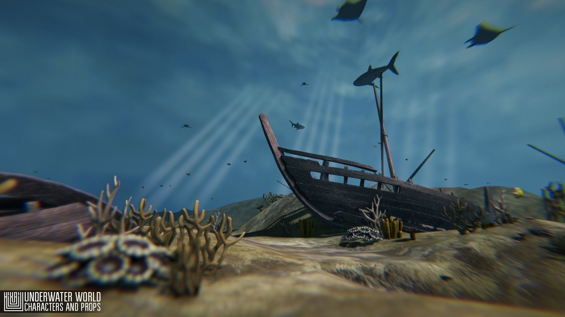 Underwater world - characters and props Low-poly 3D model_1