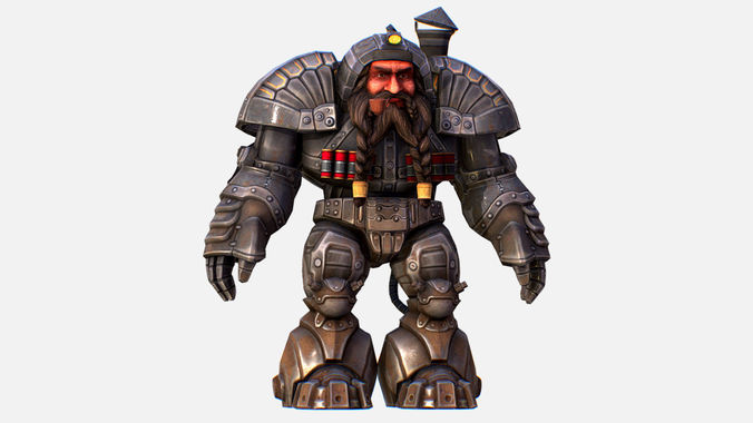 Game Character Mailed Armored Metal Gnome Robot  Low-poly 3D model
