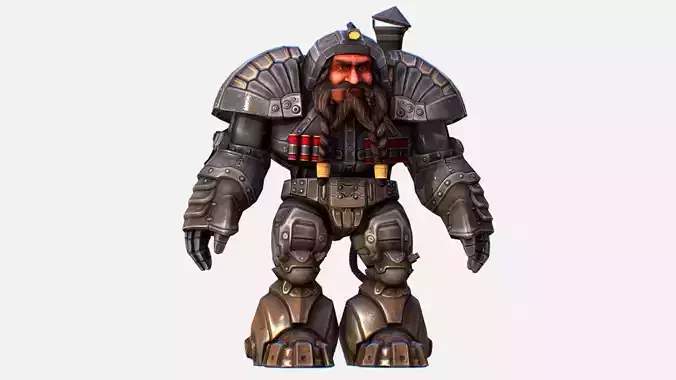 Mailed Armored Metal Gnome Robot Game Character