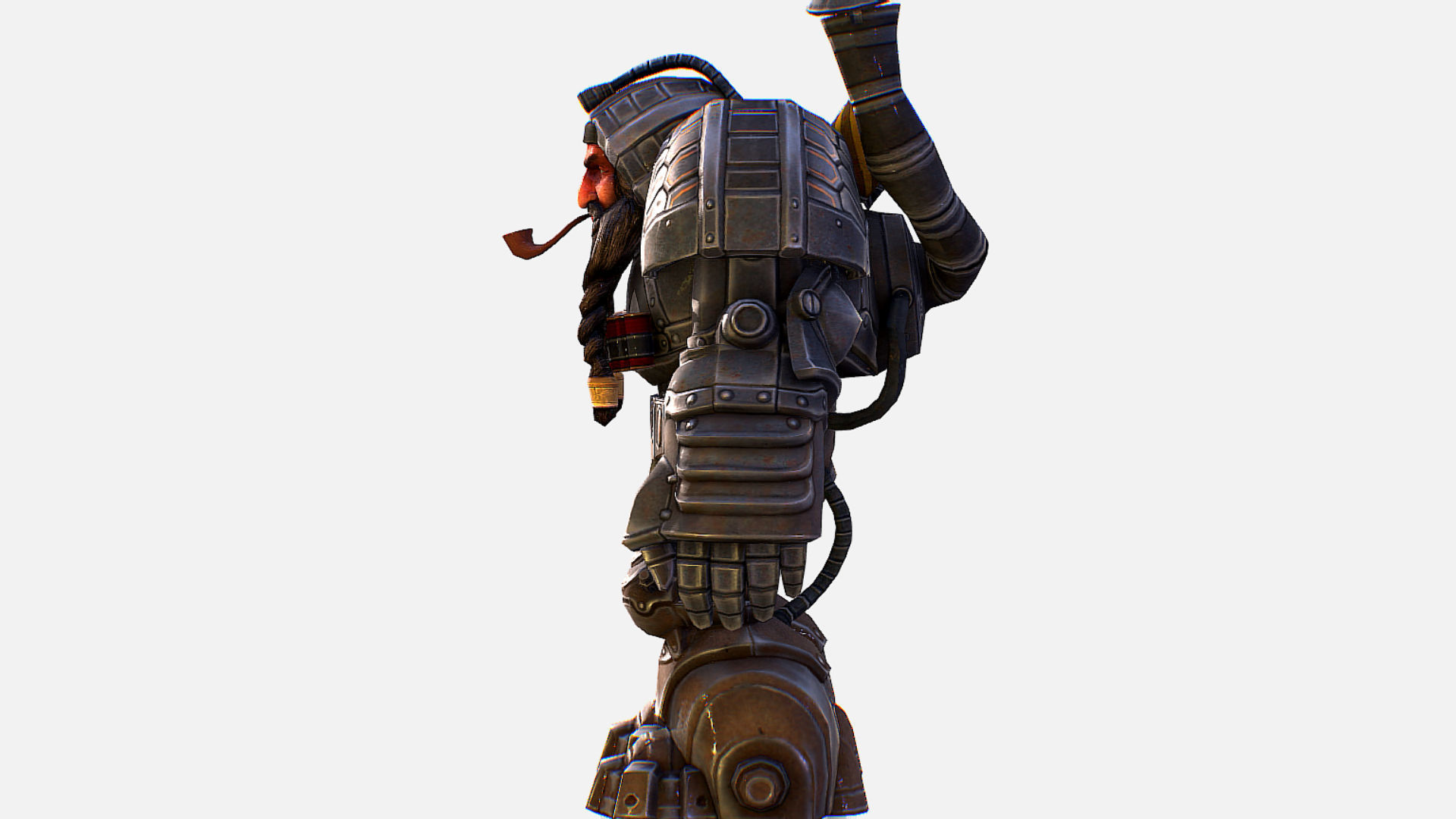 Mailed Armored Metal Gnome Robot Game Character Low-poly 3D model_6