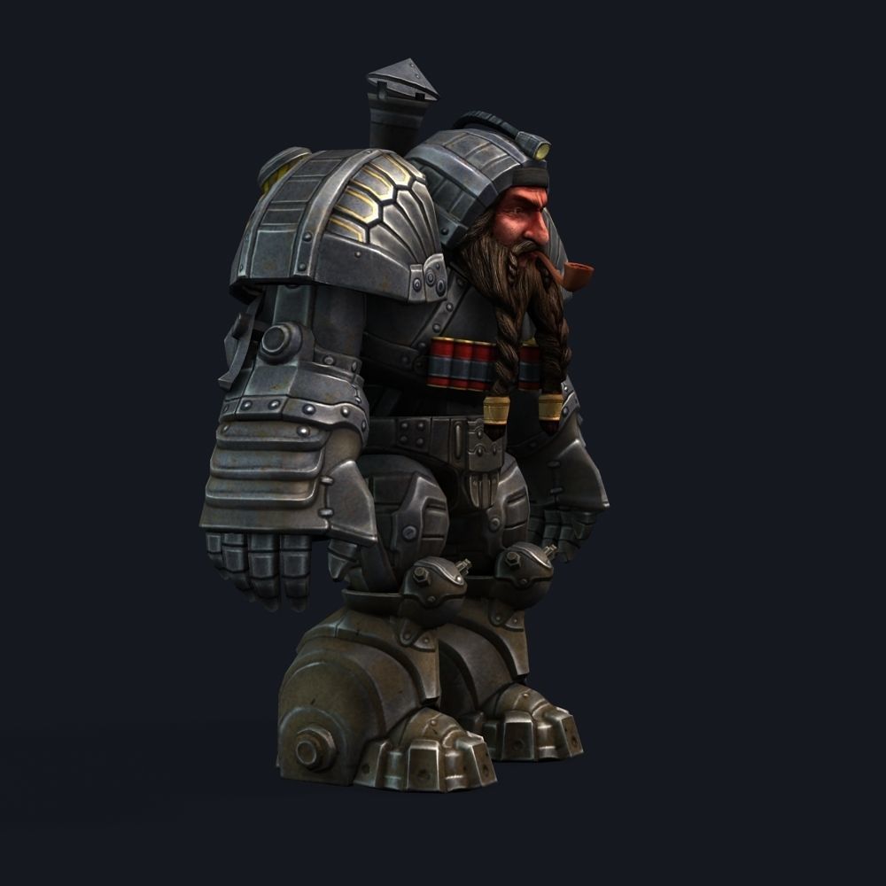 Mailed Armored Metal Gnome Robot Game Character Low-poly 3D model_36