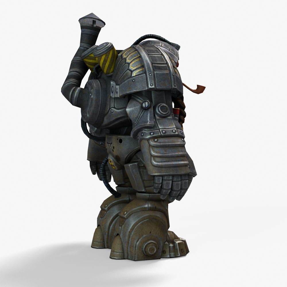 Mailed Armored Metal Gnome Robot Game Character Low-poly 3D model_30