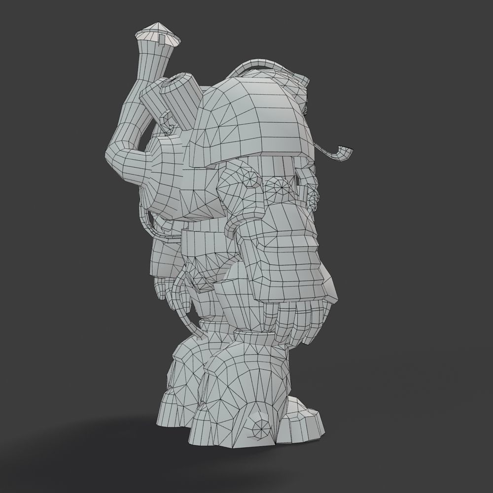 Mailed Armored Metal Gnome Robot Game Character Low-poly 3D model_44