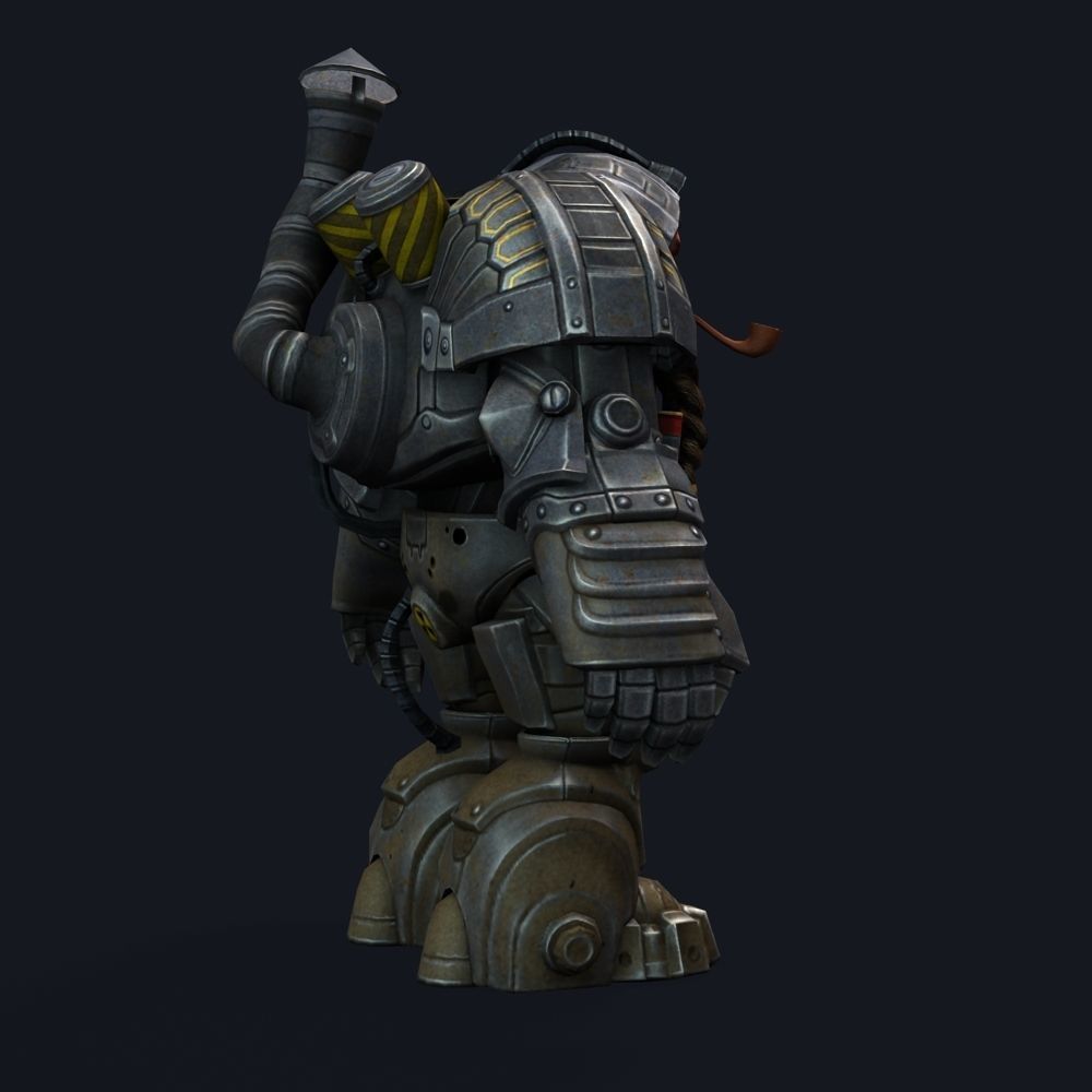 Mailed Armored Metal Gnome Robot Game Character Low-poly 3D model_37