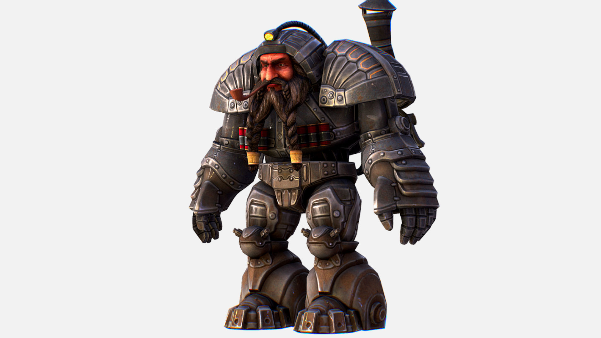 Mailed Armored Metal Gnome Robot Game Character Low-poly 3D model_4