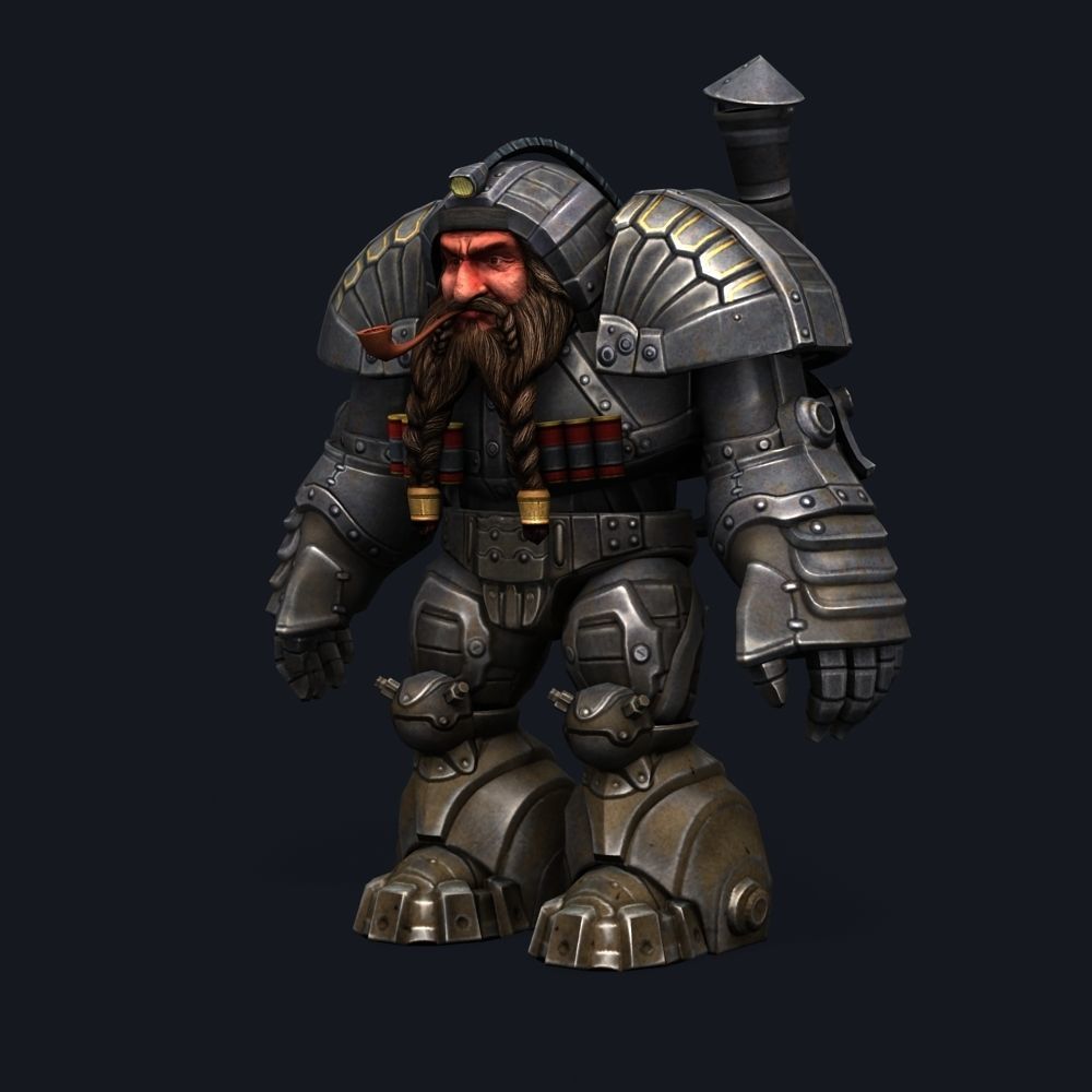 Mailed Armored Metal Gnome Robot Game Character Low-poly 3D model_41