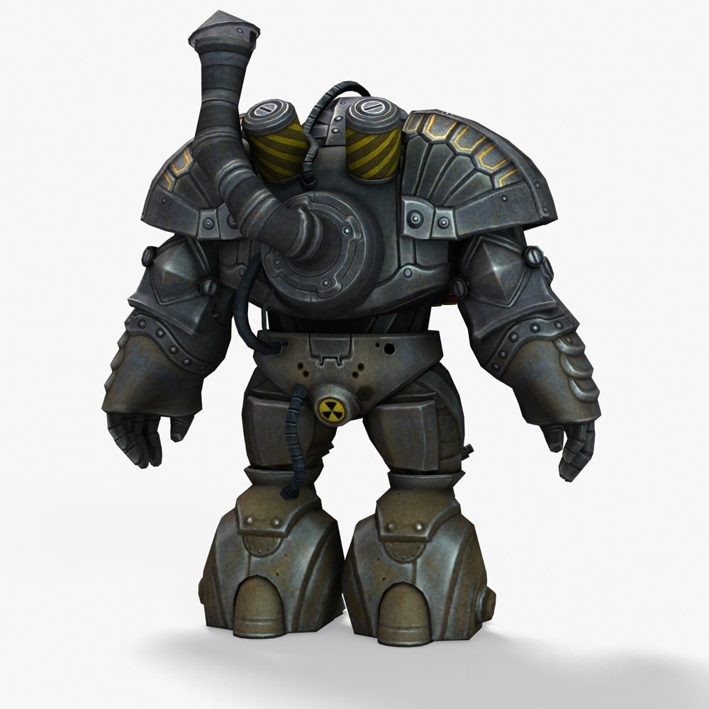 Mailed Armored Metal Gnome Robot Game Character Low-poly 3D model_31