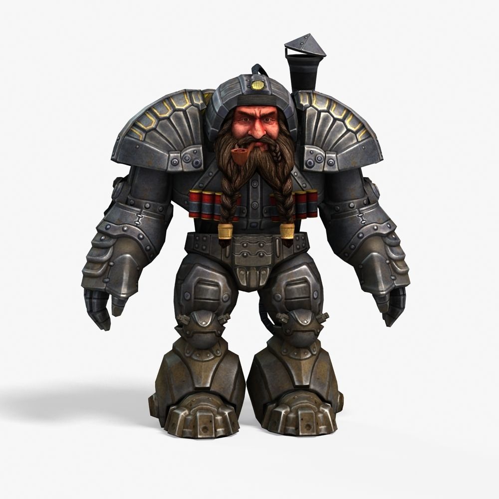 Mailed Armored Metal Gnome Robot Game Character Low-poly 3D model_28