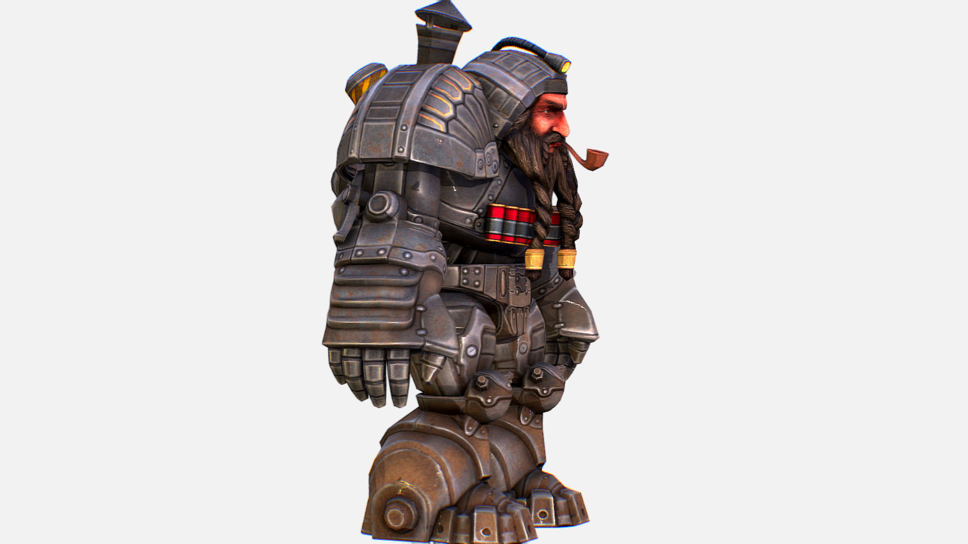 Mailed Armored Metal Gnome Robot Game Character Low-poly 3D model_11