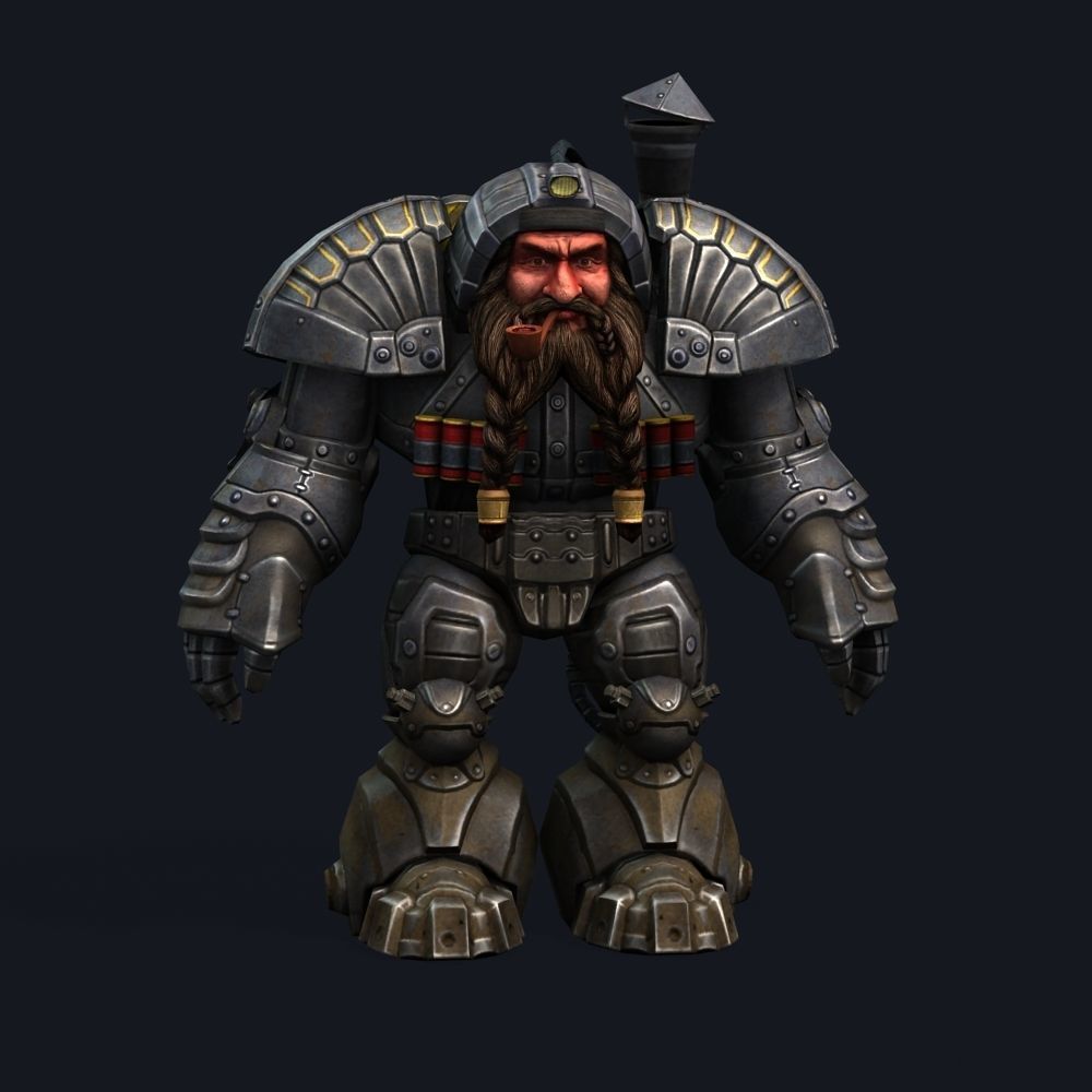 Mailed Armored Metal Gnome Robot Game Character Low-poly 3D model_35