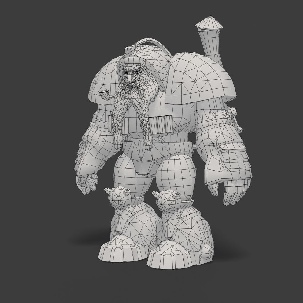 Mailed Armored Metal Gnome Robot Game Character Low-poly 3D model_48