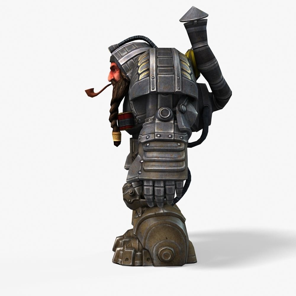 Mailed Armored Metal Gnome Robot Game Character Low-poly 3D model_33