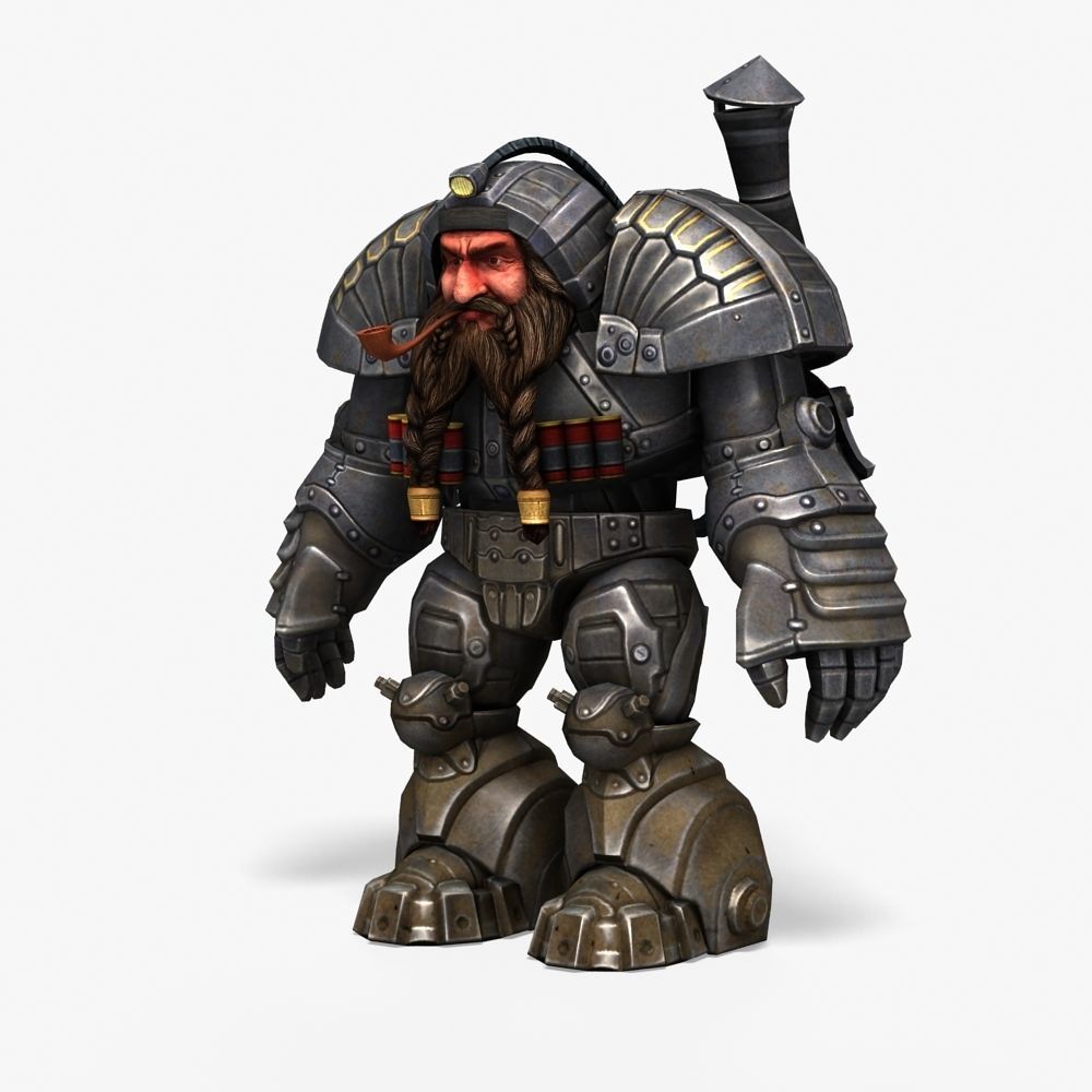 Mailed Armored Metal Gnome Robot Game Character Low-poly 3D model_34