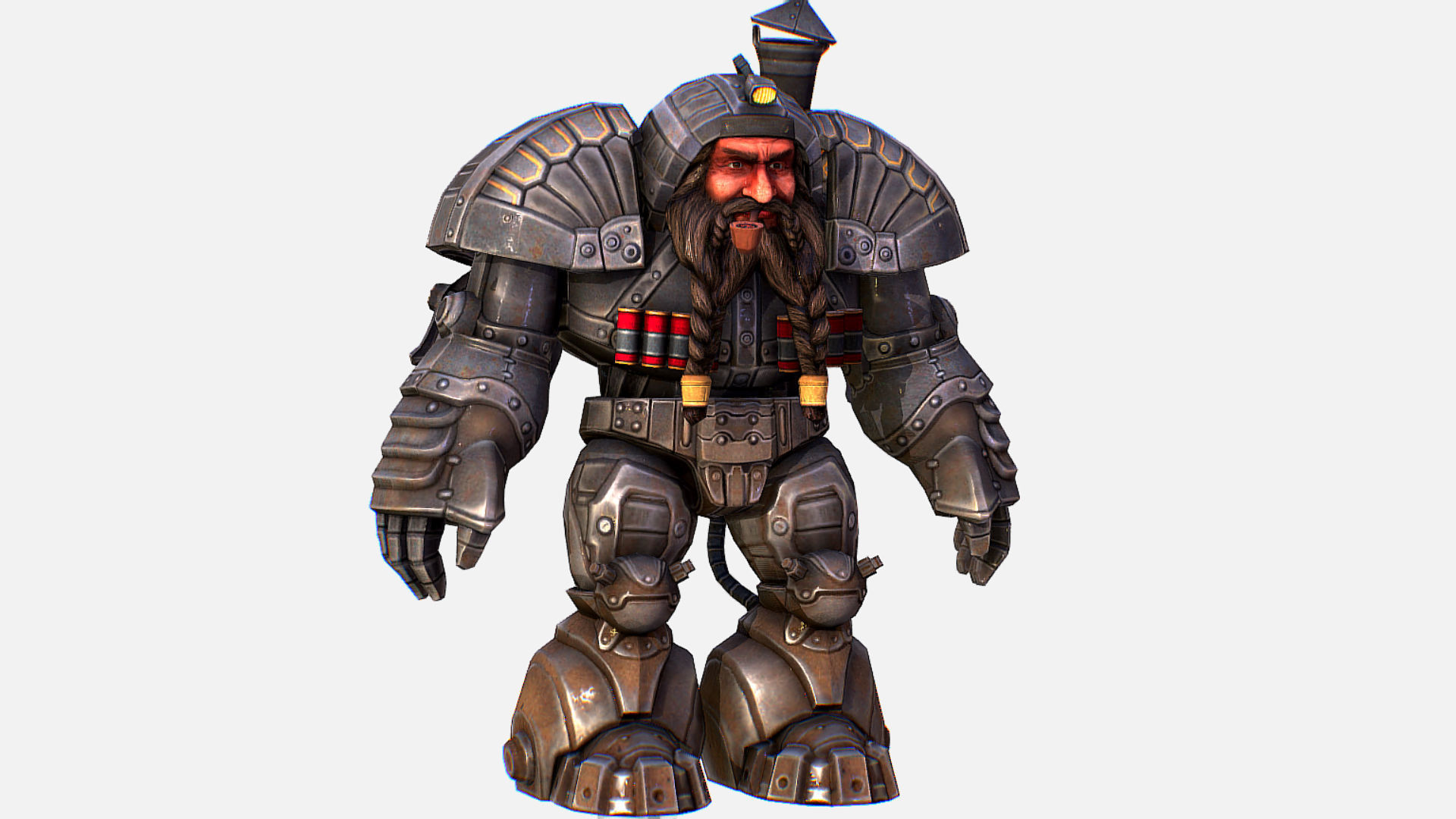 Mailed Armored Metal Gnome Robot Game Character Low-poly 3D model_12