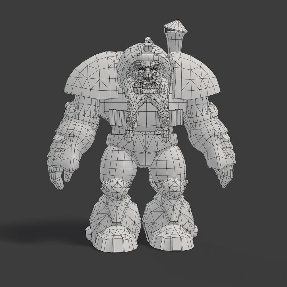 Mailed Armored Metal Gnome Robot Game Character Low-poly 3D model_42