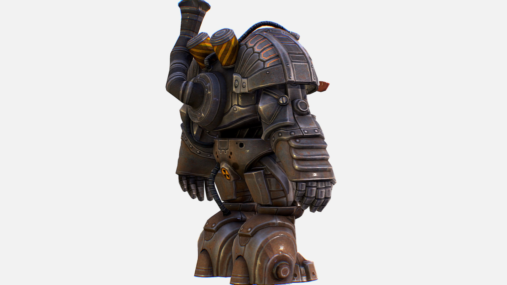 Mailed Armored Metal Gnome Robot Game Character Low-poly 3D model_10