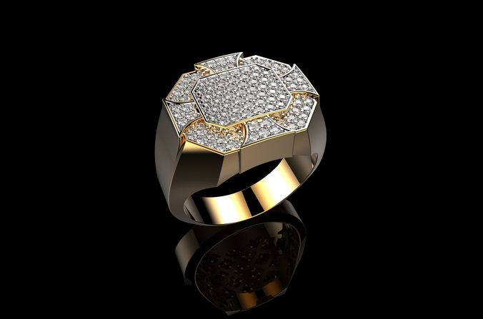 18K Yellow Gold Diamond Rings for Men 3D print model