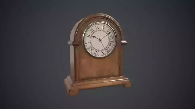 Wooden Retro Table Clock PBR Game Ready Low-poly 3D model
