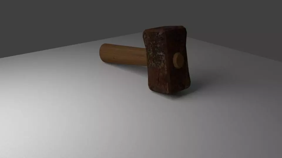 Hammer wooden on table 3D model_0