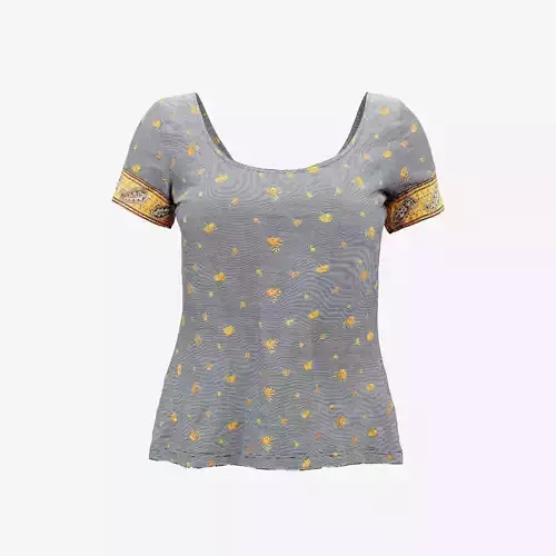 Decorated Open Neck Flower Top Shirt