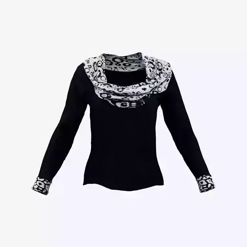 Dark Blue Scarf Neck Pull Top
