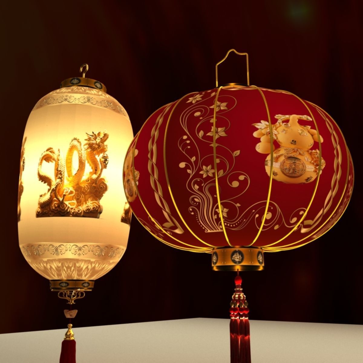 Chinese red lantern 3D model_4