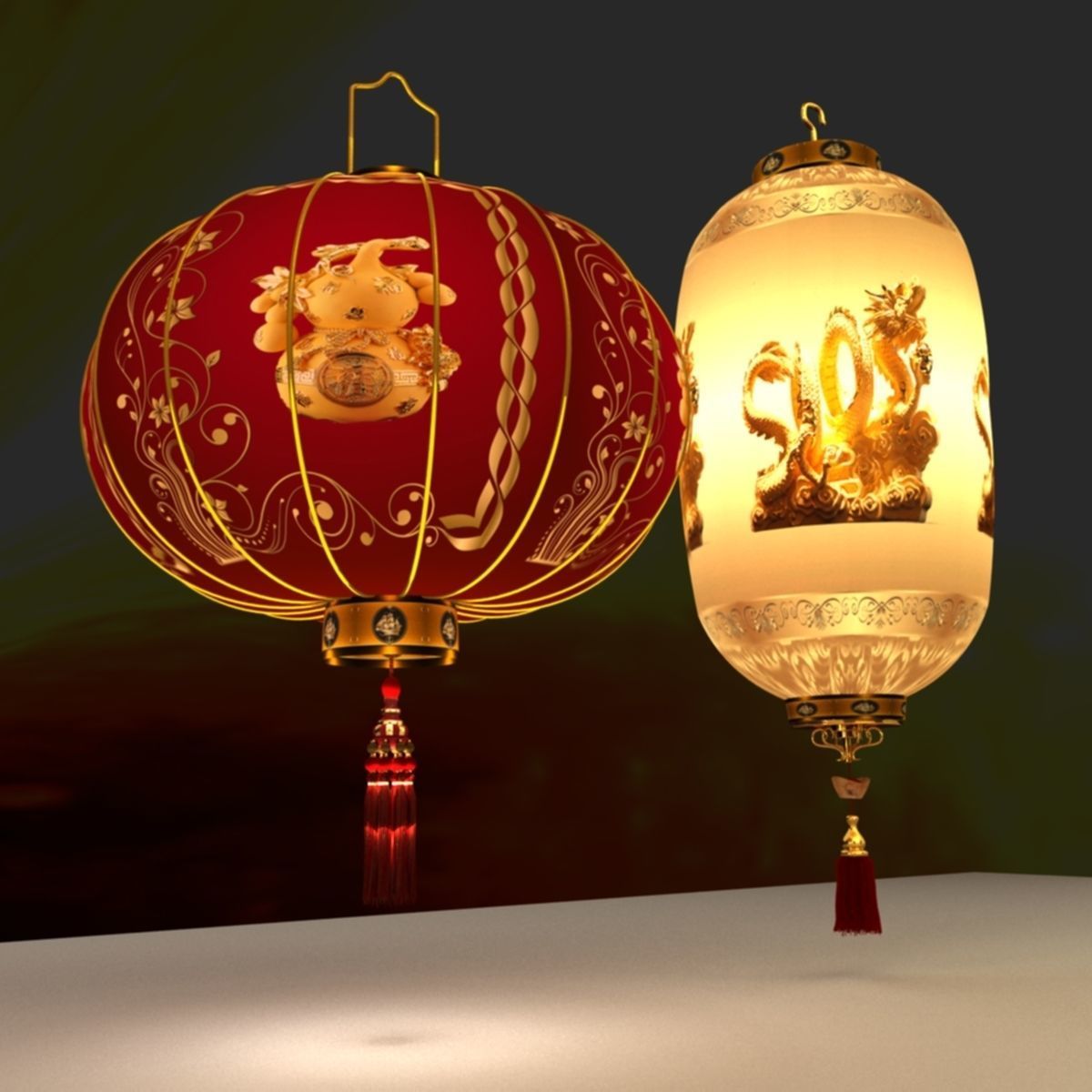 Chinese red lantern 3D model_1