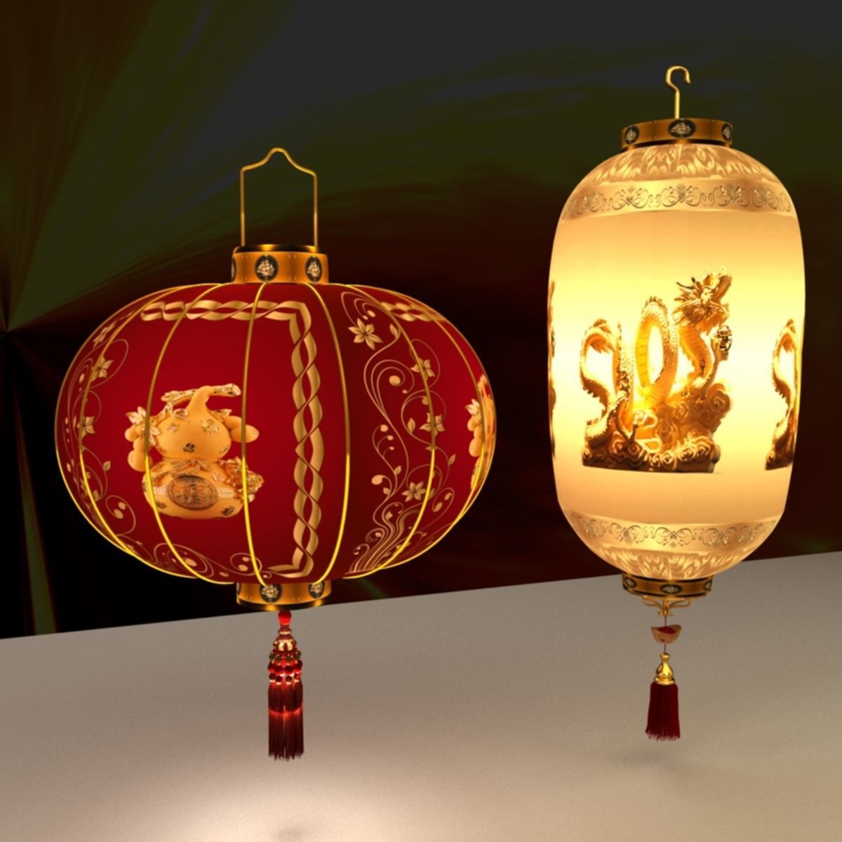 Chinese red lantern 3D model_3