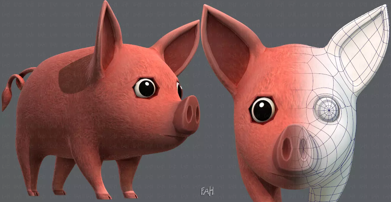 Pig cartoon V02 Low-poly 3D model_0