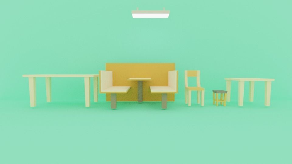 Low Poly Cafeteria interior of school Low-poly 3D model_4