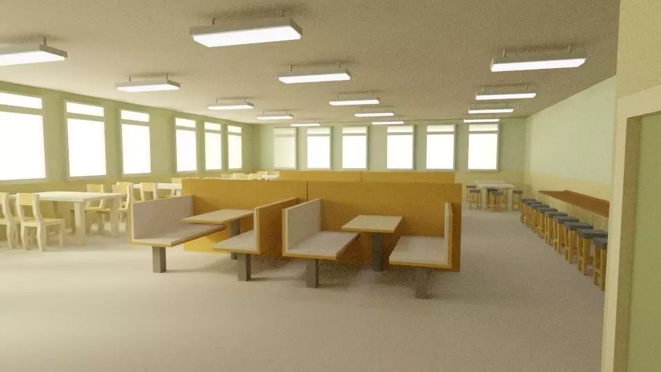 Low Poly Cafeteria interior of school Low-poly 3D model_0