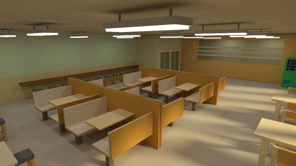 Low Poly Cafeteria interior of school Low-poly 3D model_2