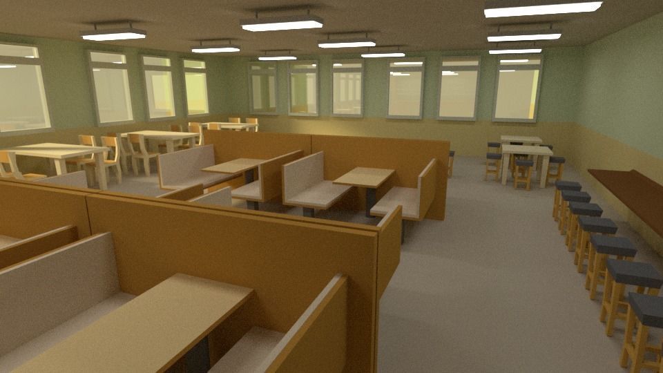 Low Poly Cafeteria interior of school Low-poly 3D model_3