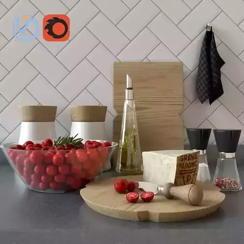 Set for kitchen with cherry tomatoes