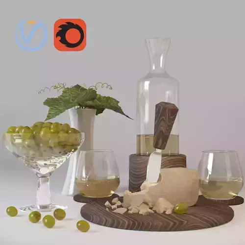 Decorative set  of  wine and cheese and grapes