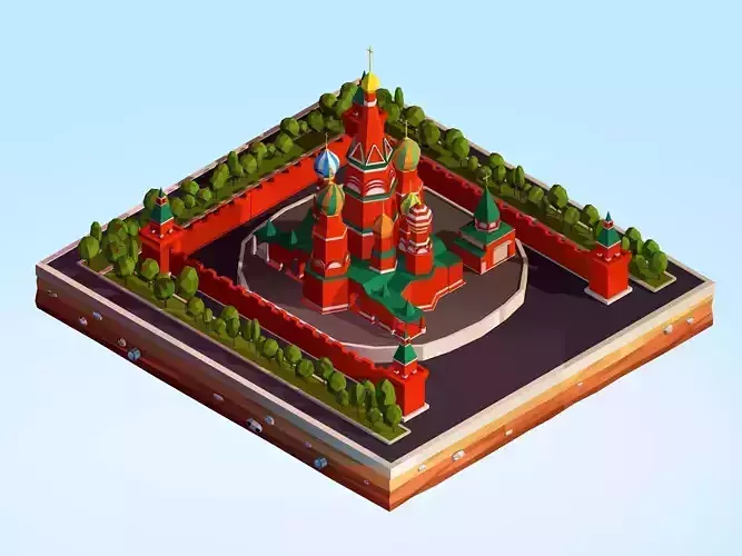 Cartoon Lowpoly Kremlin Landmark