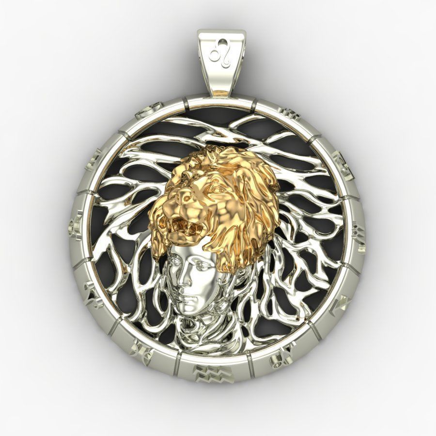 Zodiac sign Leo pendant 3D print model_5