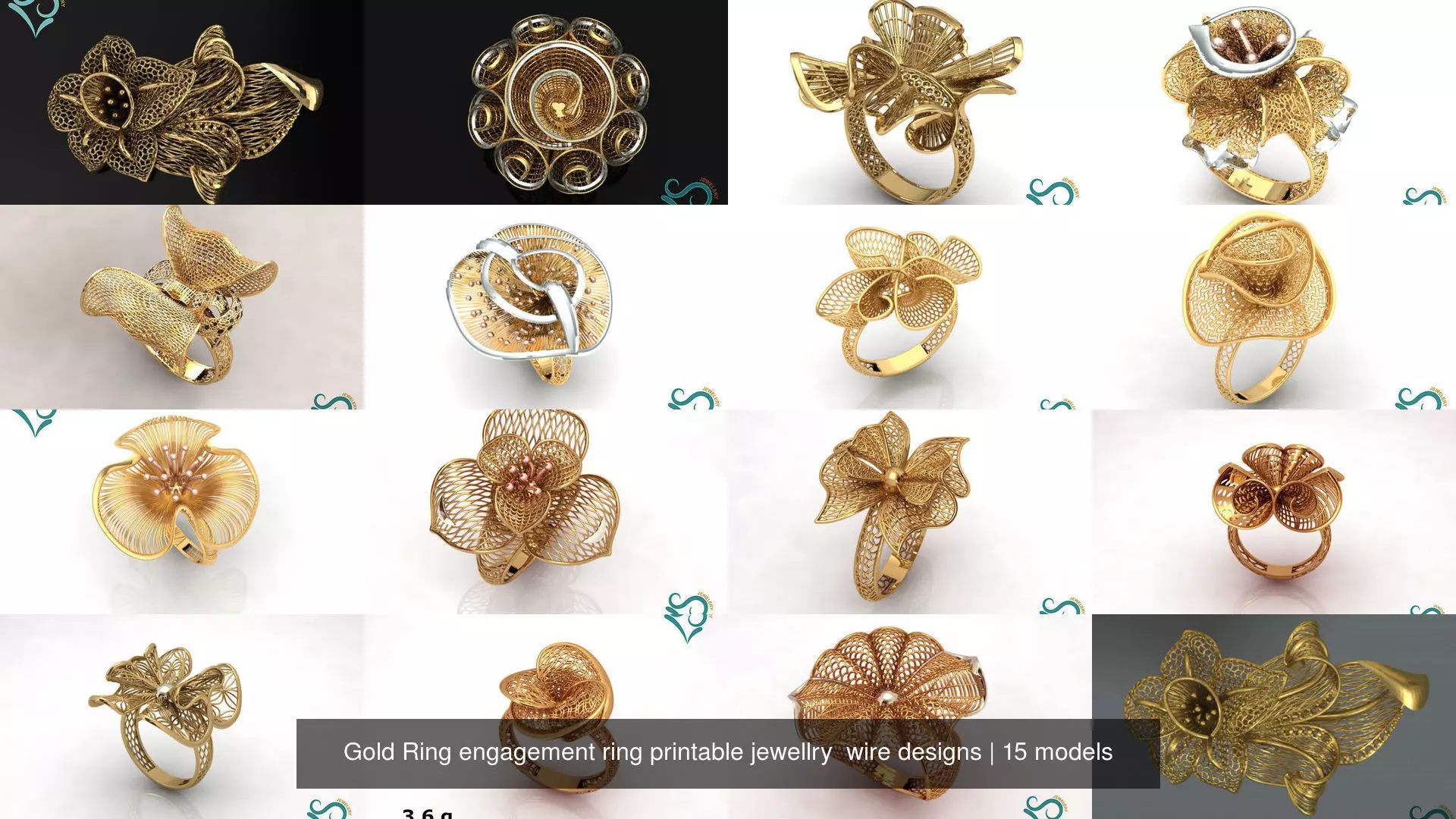Gold Ring engagement ring printable jewellry  wire designs 3D Model Collection_1